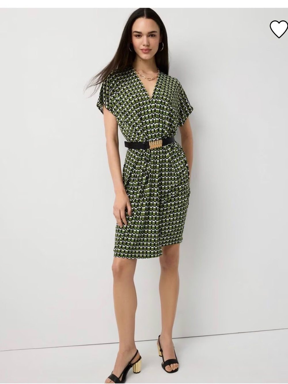 White House Black Market matt jersey Green Geometric V-Neck Dress - Picture 4 of 12